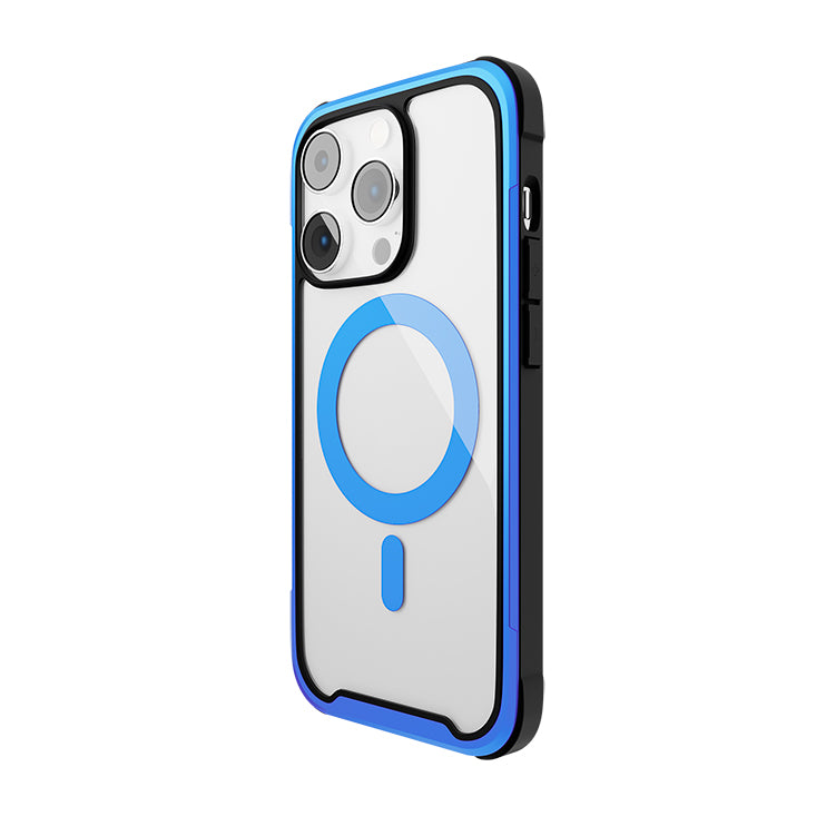 A stylish Urban blue and white iPhone 14 Series case providing protection with a unique circle design.