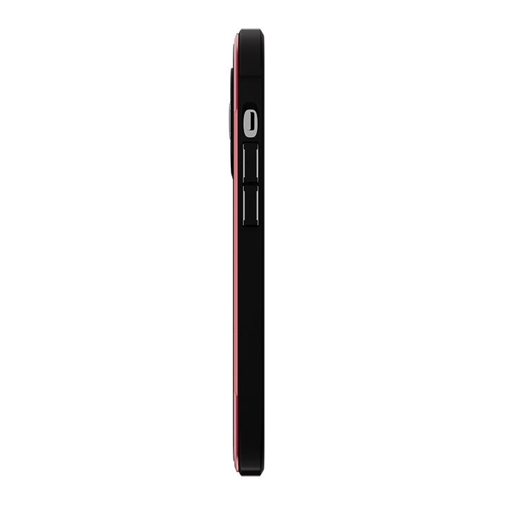 The sleek back view of a black and red Urban iPhone 14 Series protected by a stylish Urban Edge Case.