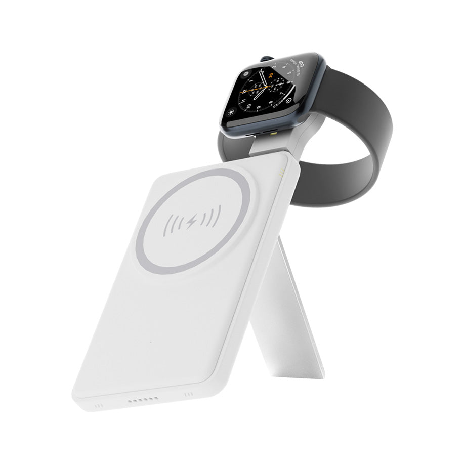 An Urban M6 Charging Station with Apple Watch & MagSafe charger stand for simultaneous charging of multiple Apple Watch devices.