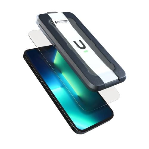 A glass screen protector and alignment tool designed for the iPhone 16, perfect for DIY installation.